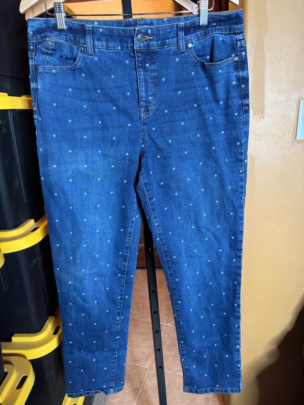 Talbots Simply Flattering Ankle Jeans Size 14 Polka Dot Stretch Denim Straight - Picture 2 of 7